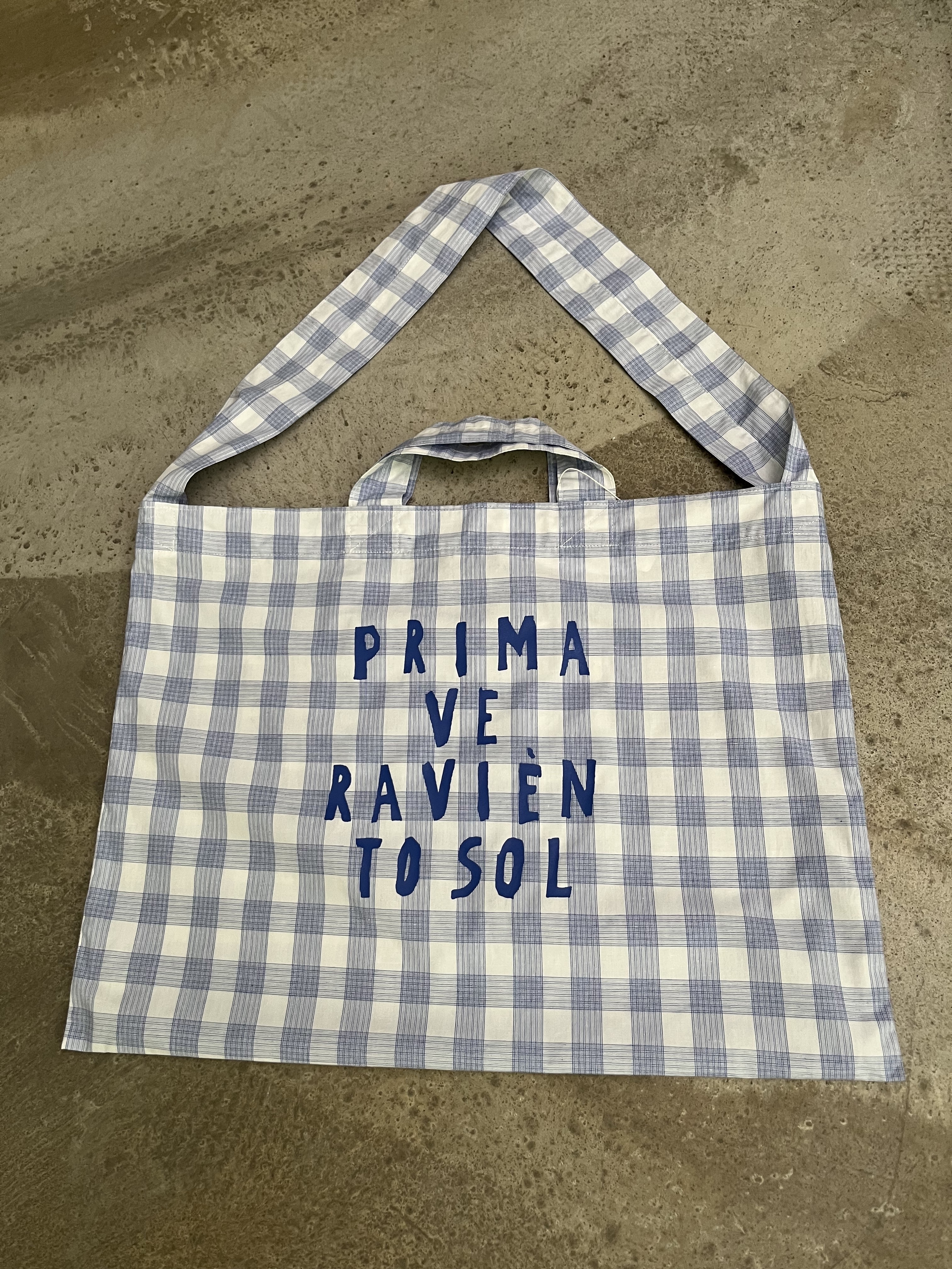 日本製藍白色格仔斜孭布袋