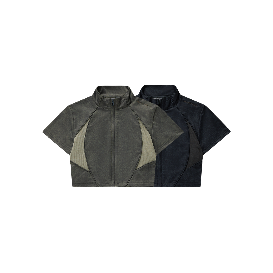 Sense Washed Patch Ribbed Zip Top 水洗拼接拉鍊外套 2色