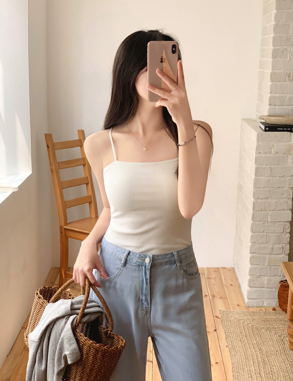 韓國grace muse授權 蕾絲花邊波浪滾邊平口細肩帶背心