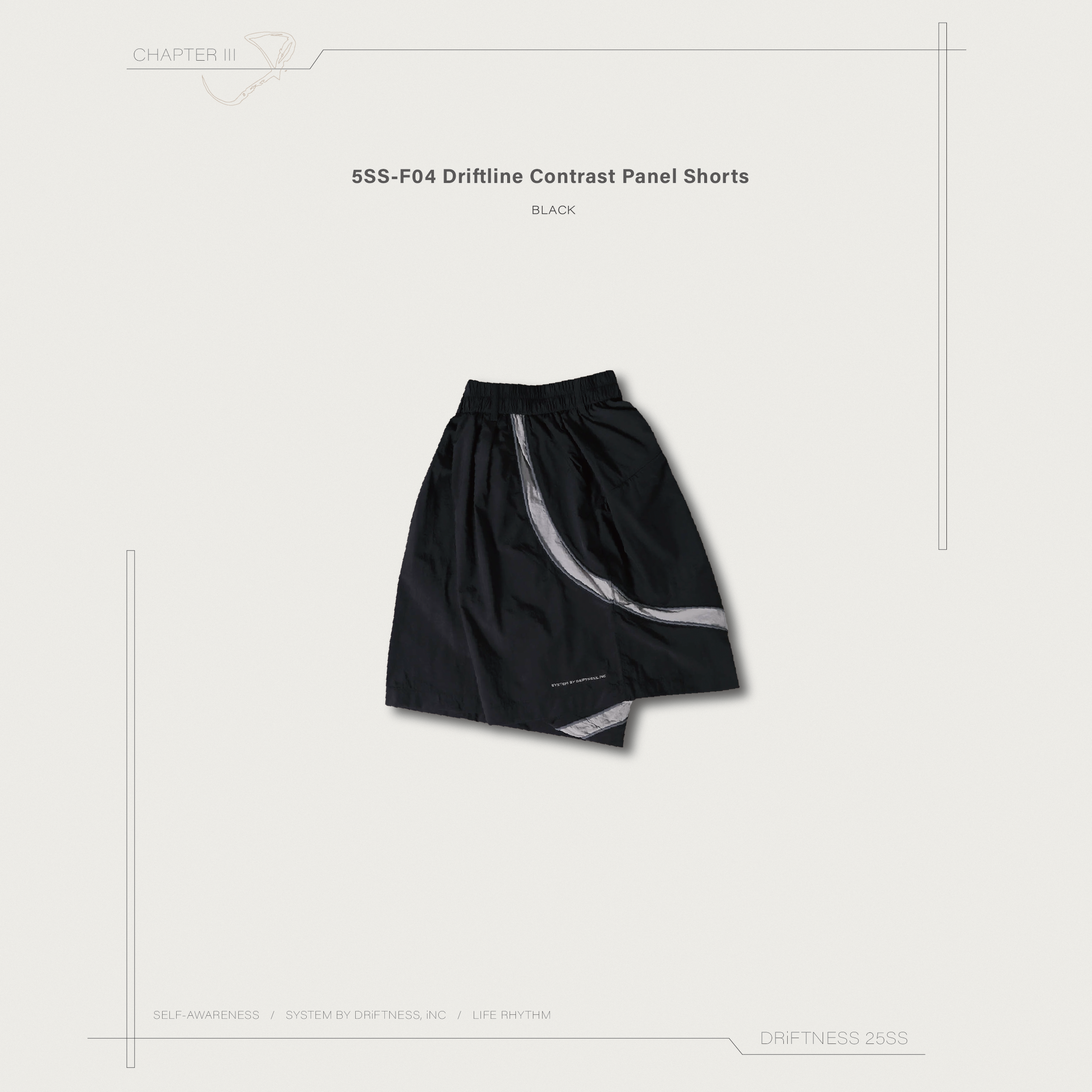 DRiFTNESS｜5SS-F04 “Driftline” 拼接撞色短褲 - Black