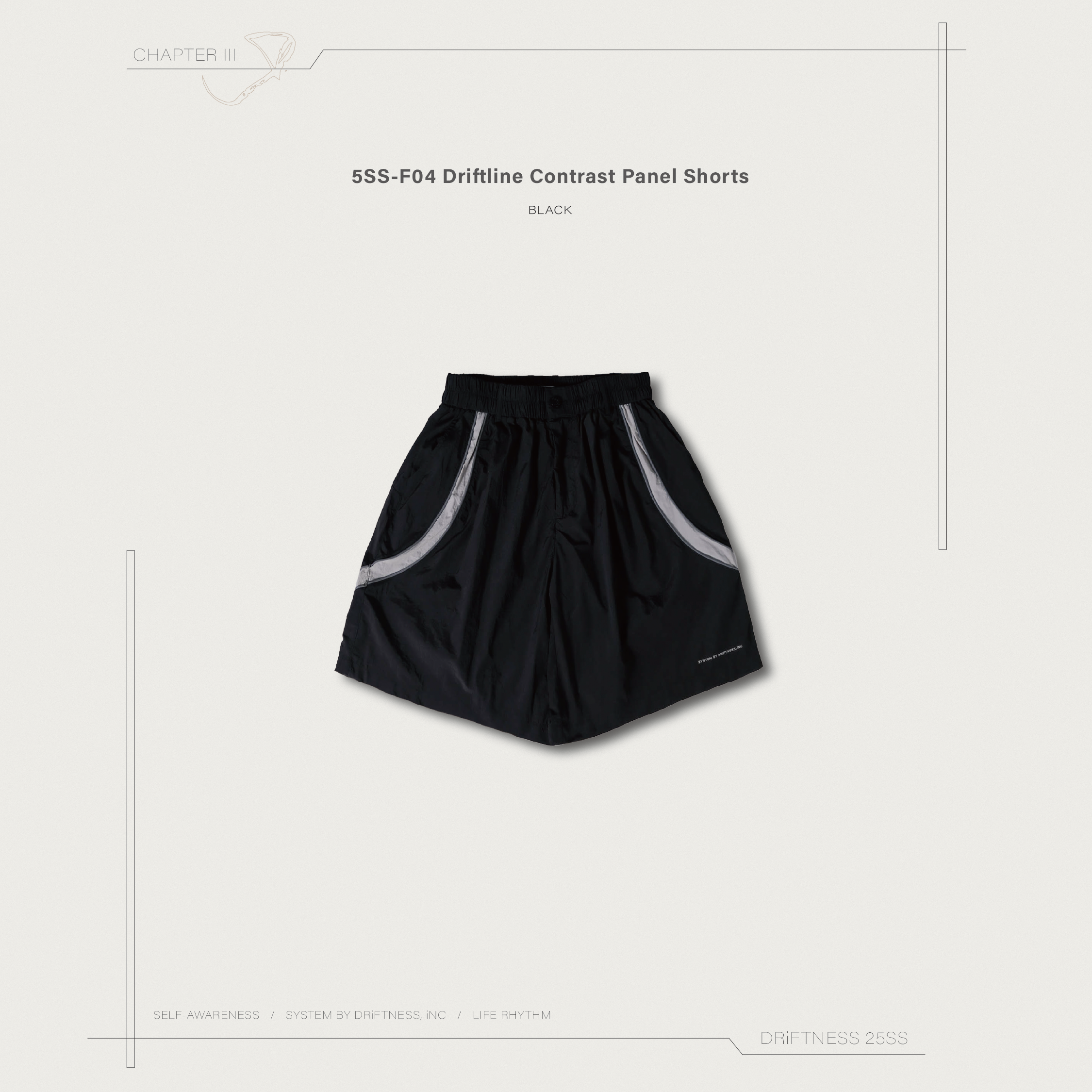 DRiFTNESS｜5SS-F04 “Driftline” 拼接撞色短褲 - Black