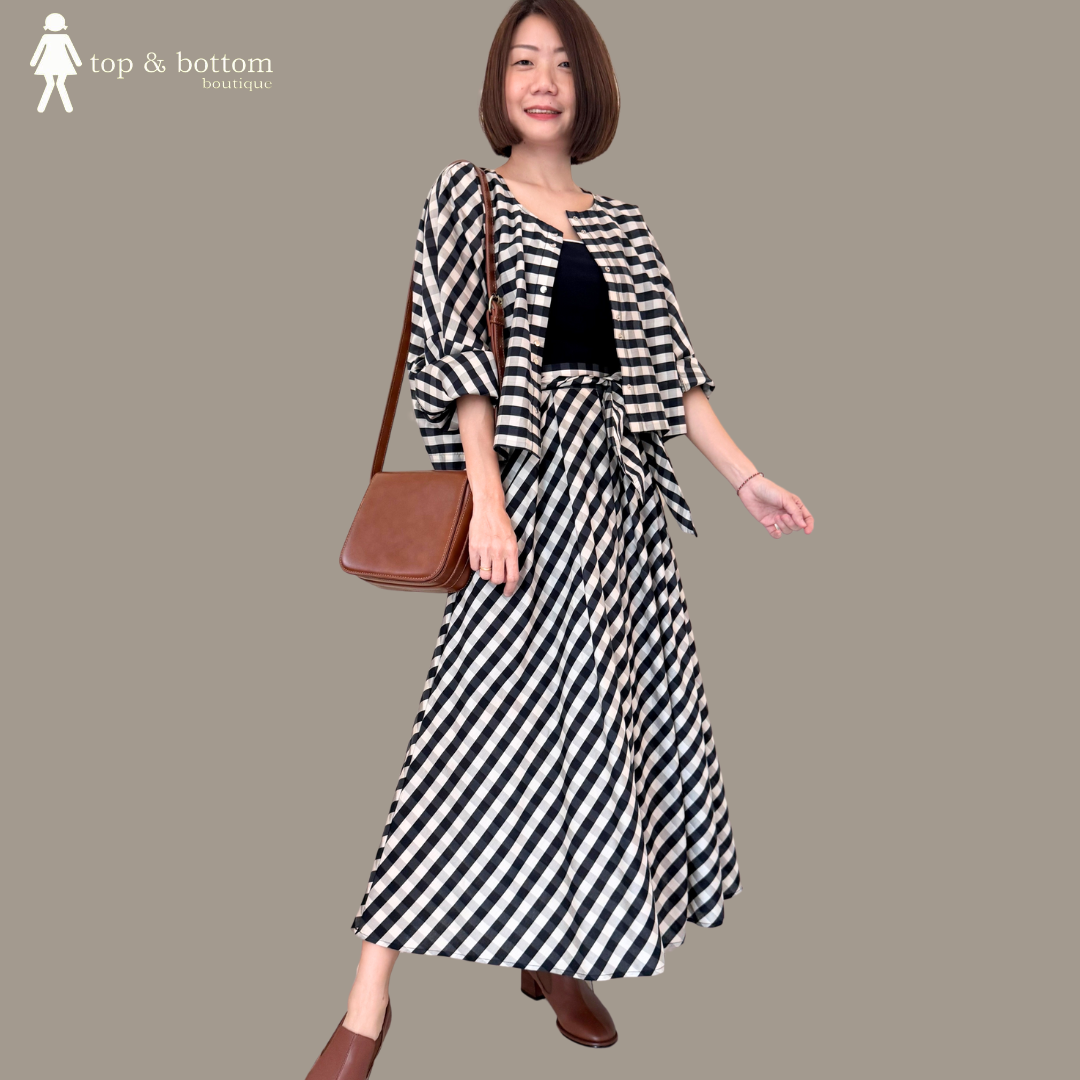 ELASTIC WAISTED CHECKED LONG SKIRT