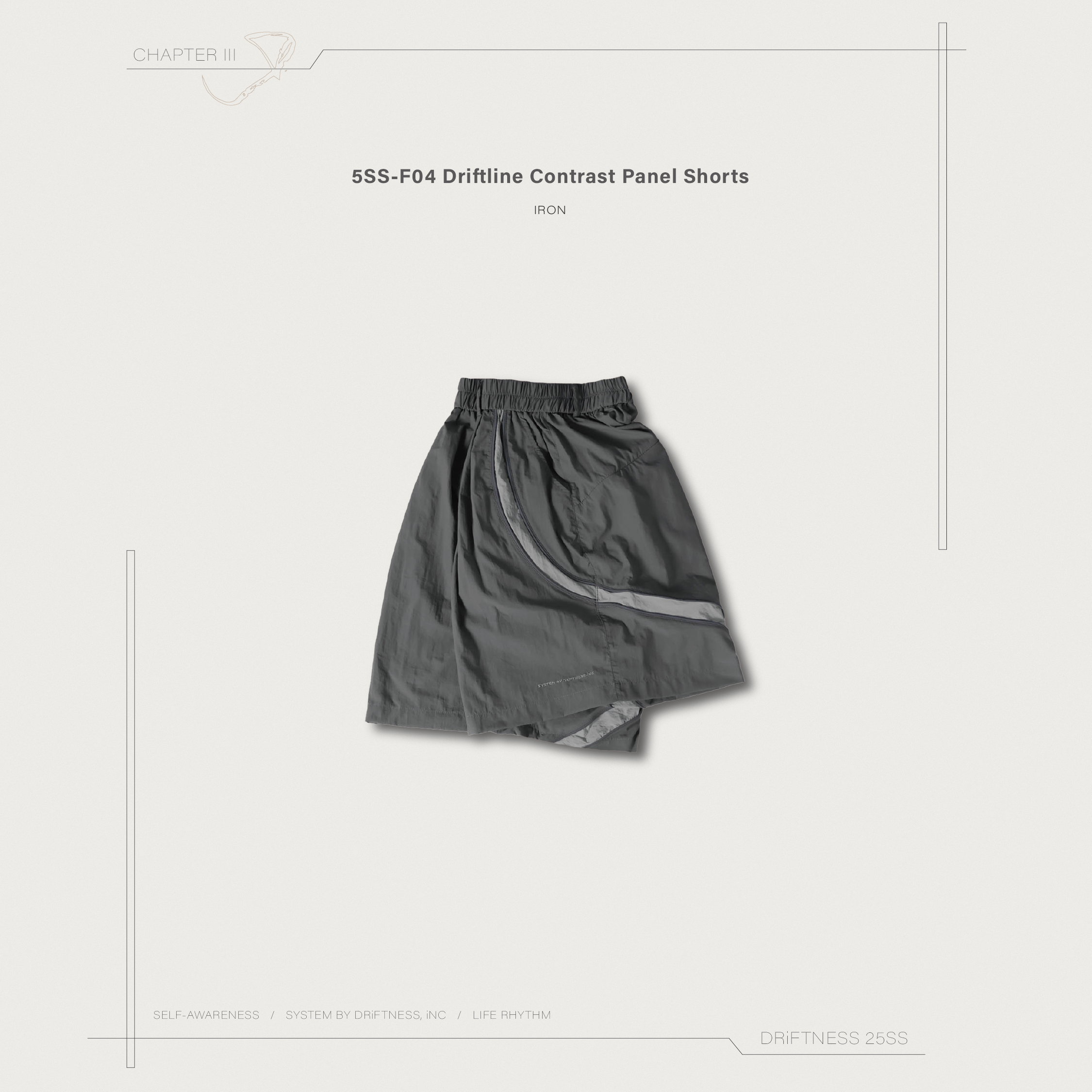 DRiFTNESS｜5SS-F04 “Driftline” 拼接撞色短褲 - Iron