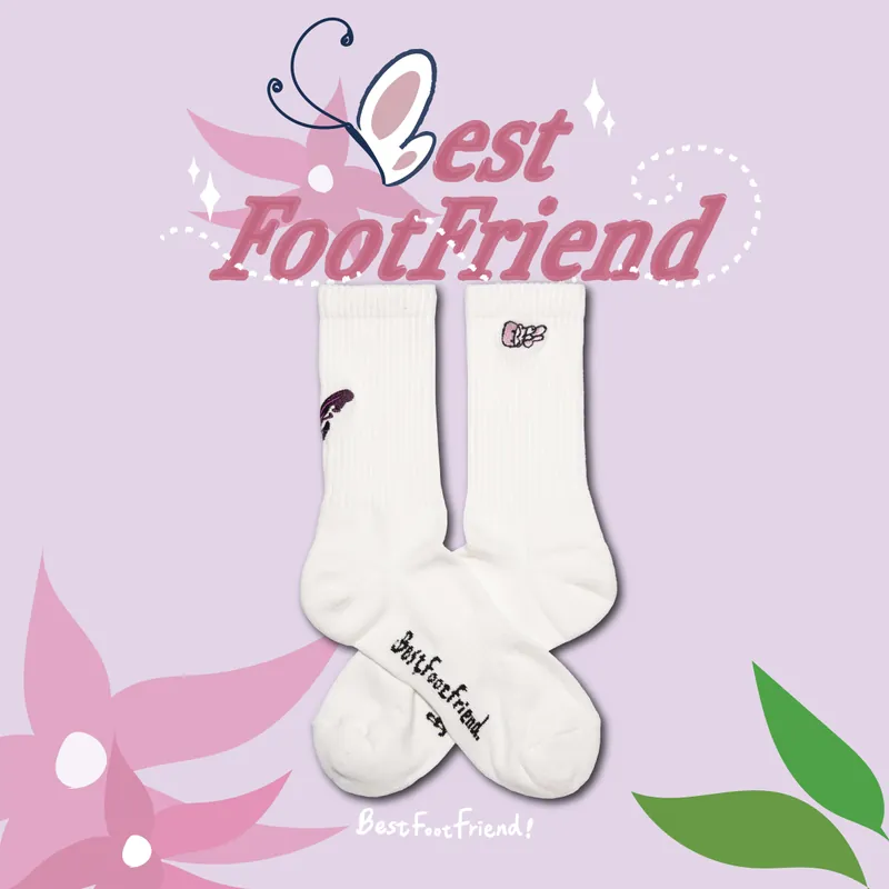 BFF Best foot friend Butterfly 蝴蝶 刺繡 中筒襪 長襪【BF23006】