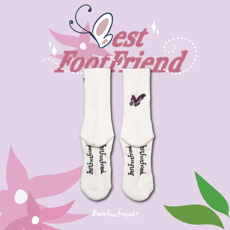 BFF Best foot friend Butterfly 蝴蝶 刺繡 中筒襪 長襪【BF23006】