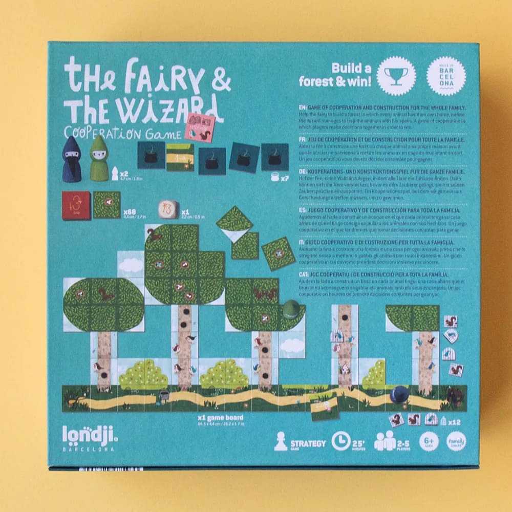 Londji仙女與巫師策略遊戲，產地:巴塞隆納，適用年齡6歲以上，天然植物塗料、環保紙質、木頭