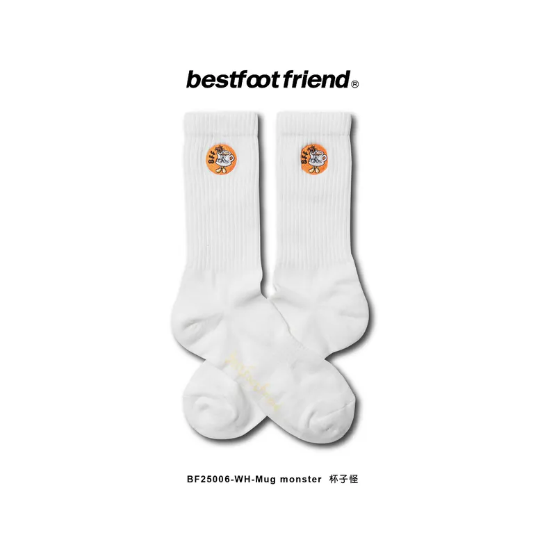 BFF Best foot friend Mug monster 杯子怪 刺繡 中筒襪 長襪【BF25006】
