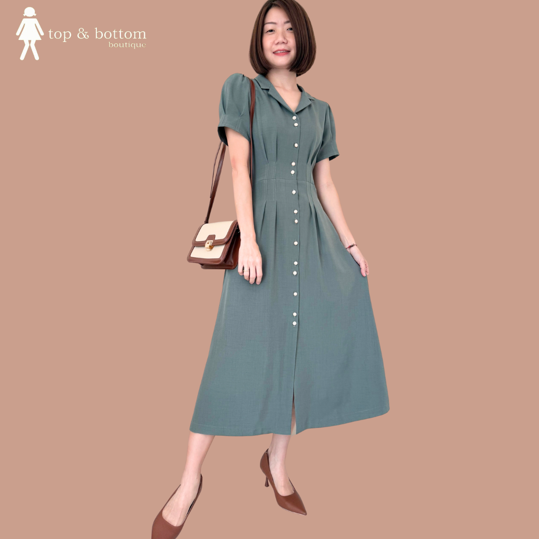 SHORT SLEEVE BUTTON MIDI DRESS