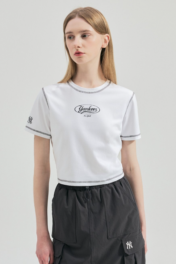 【直播】MLB LL062545 女裝修身短款短袖上衣