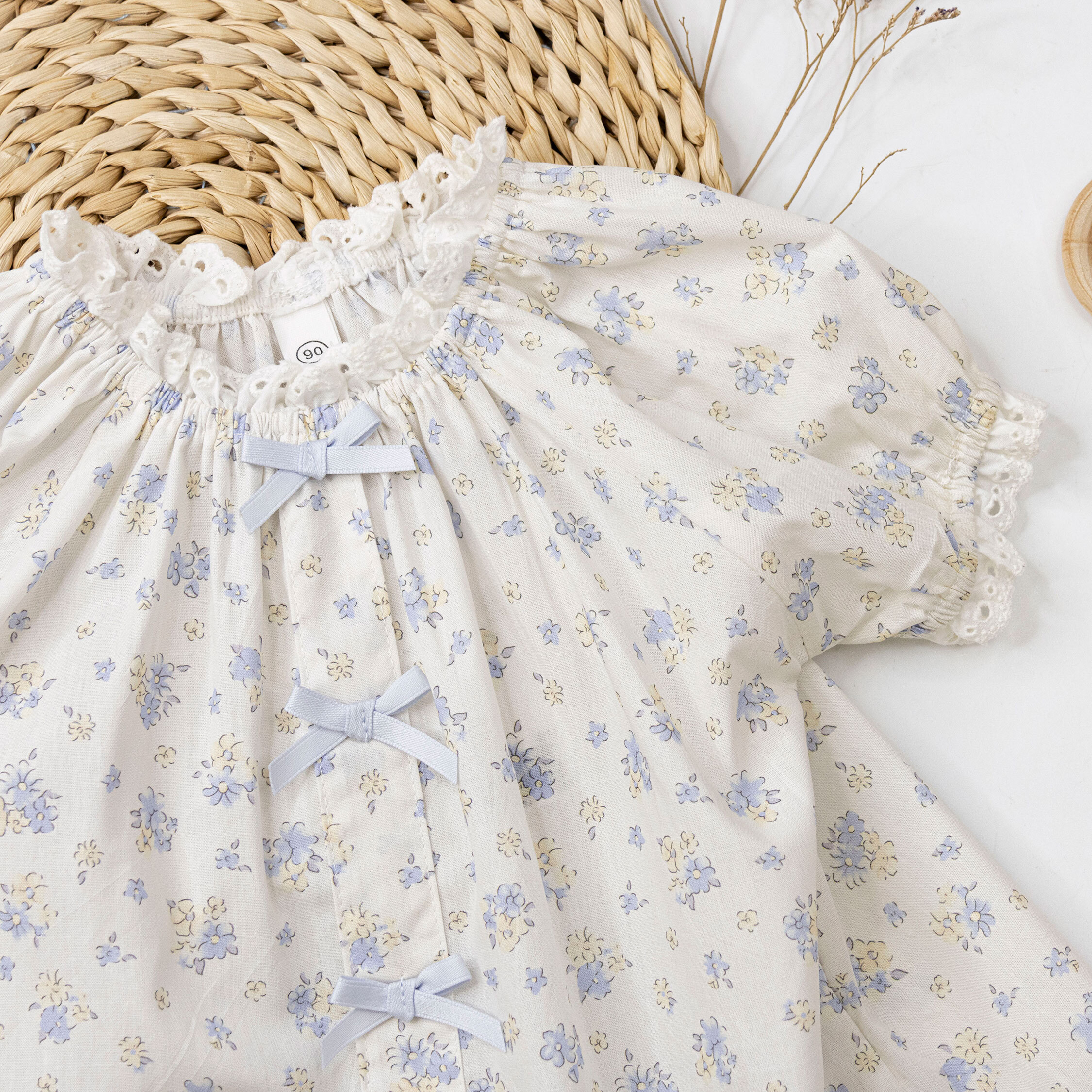 【H50513】氣質蝴蝶結裝飾碎花上衣