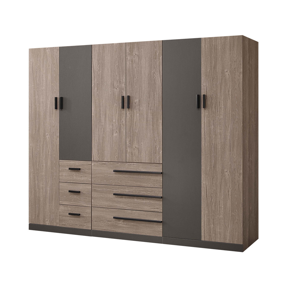 波克8尺工業風多功能收納衣櫃組合(二門小三抽+二門三抽+二門)