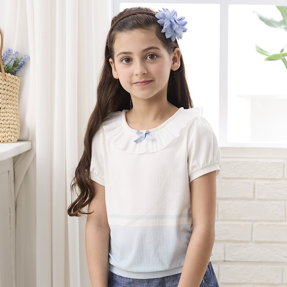 PIPPY優雅百摺領漸層染上衣 藍