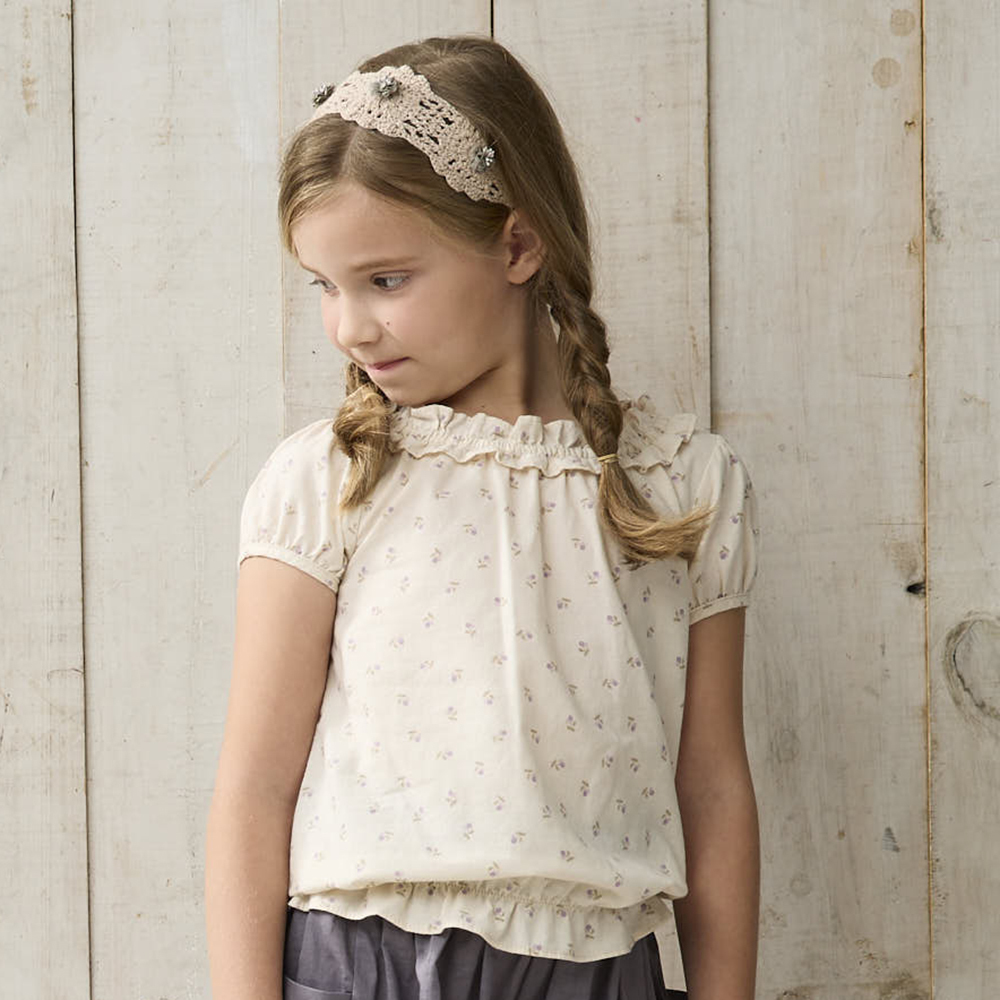 PIPPY 荷葉抽皺領印花棉質上衣 米