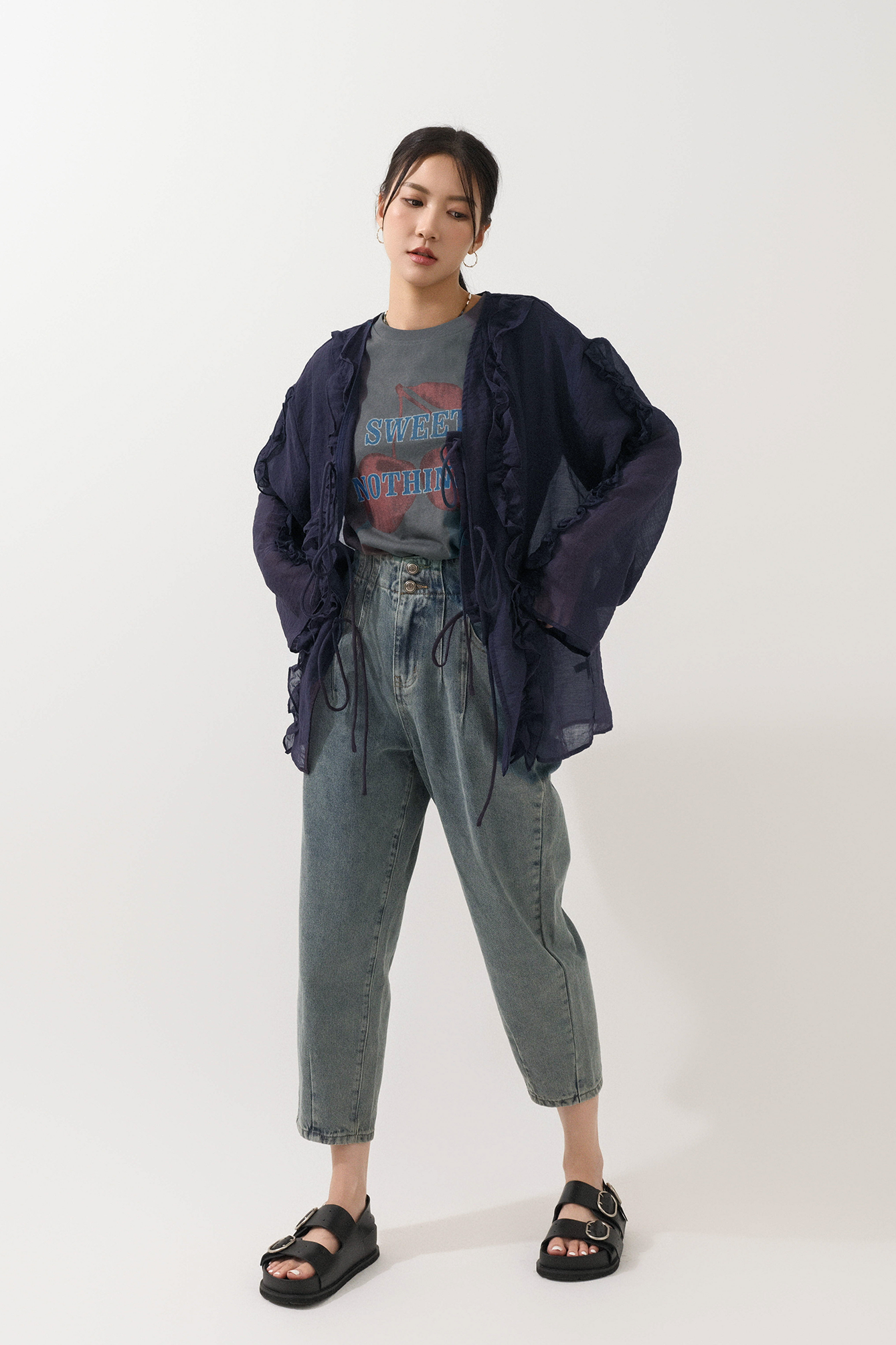 荷葉邊透薄鬆身外套 (*現貨款式）