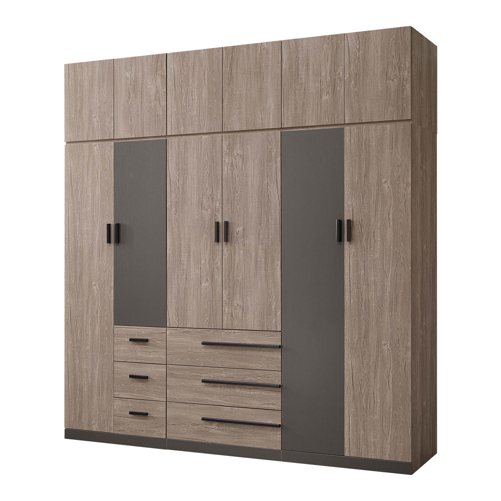 波克8尺工業風多功能收納加高型衣櫃組合(二門小三抽+二門三抽+二門+棉被收納櫃)