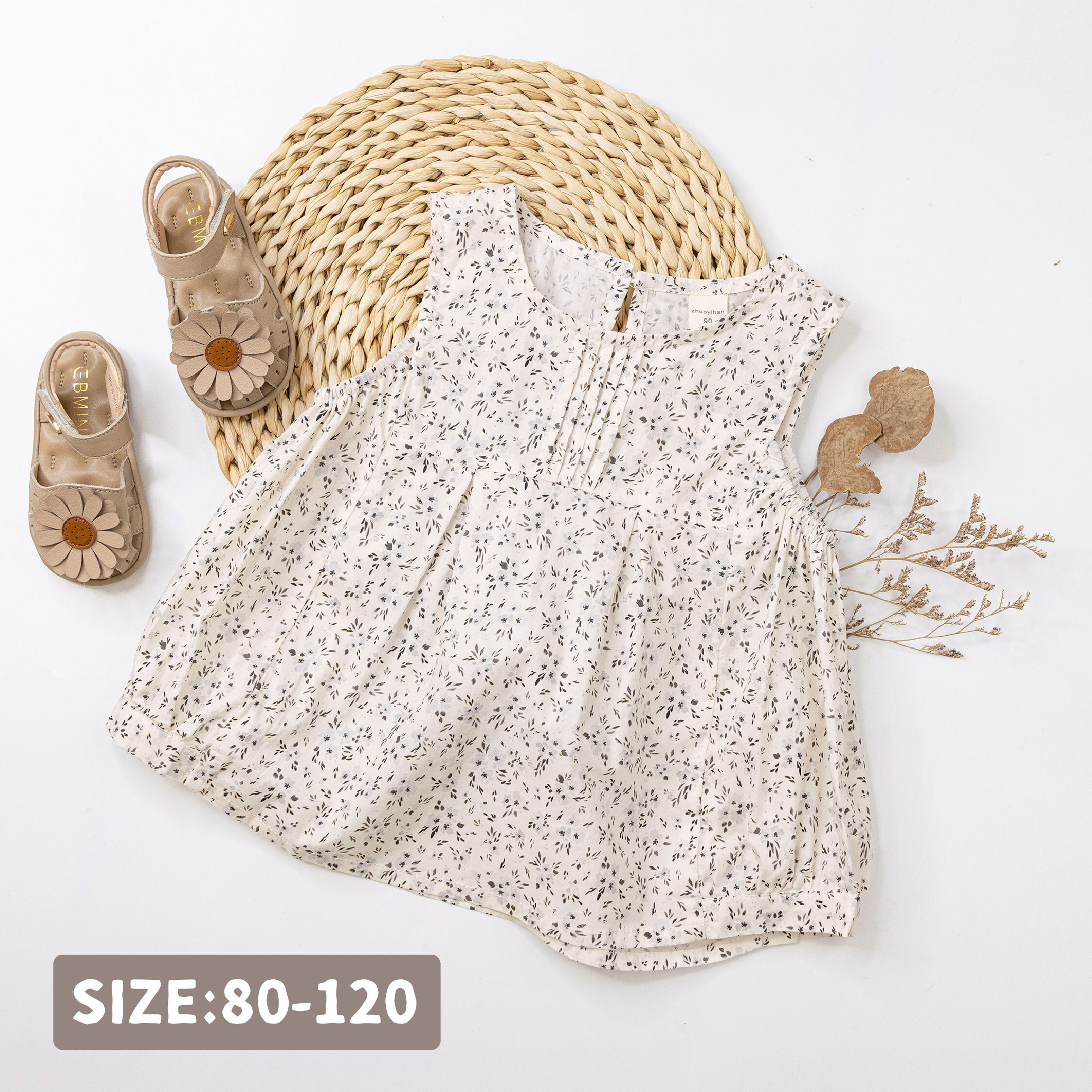 【H50125】氣質滿版花朵打褶背心/上衣