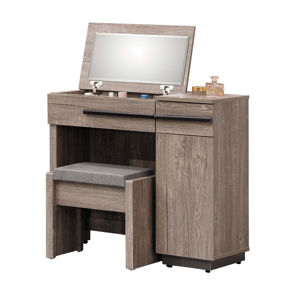 波克2.7尺工業風掀蓋式化妝桌/鏡台/梳妝台(附收納化妝椅)