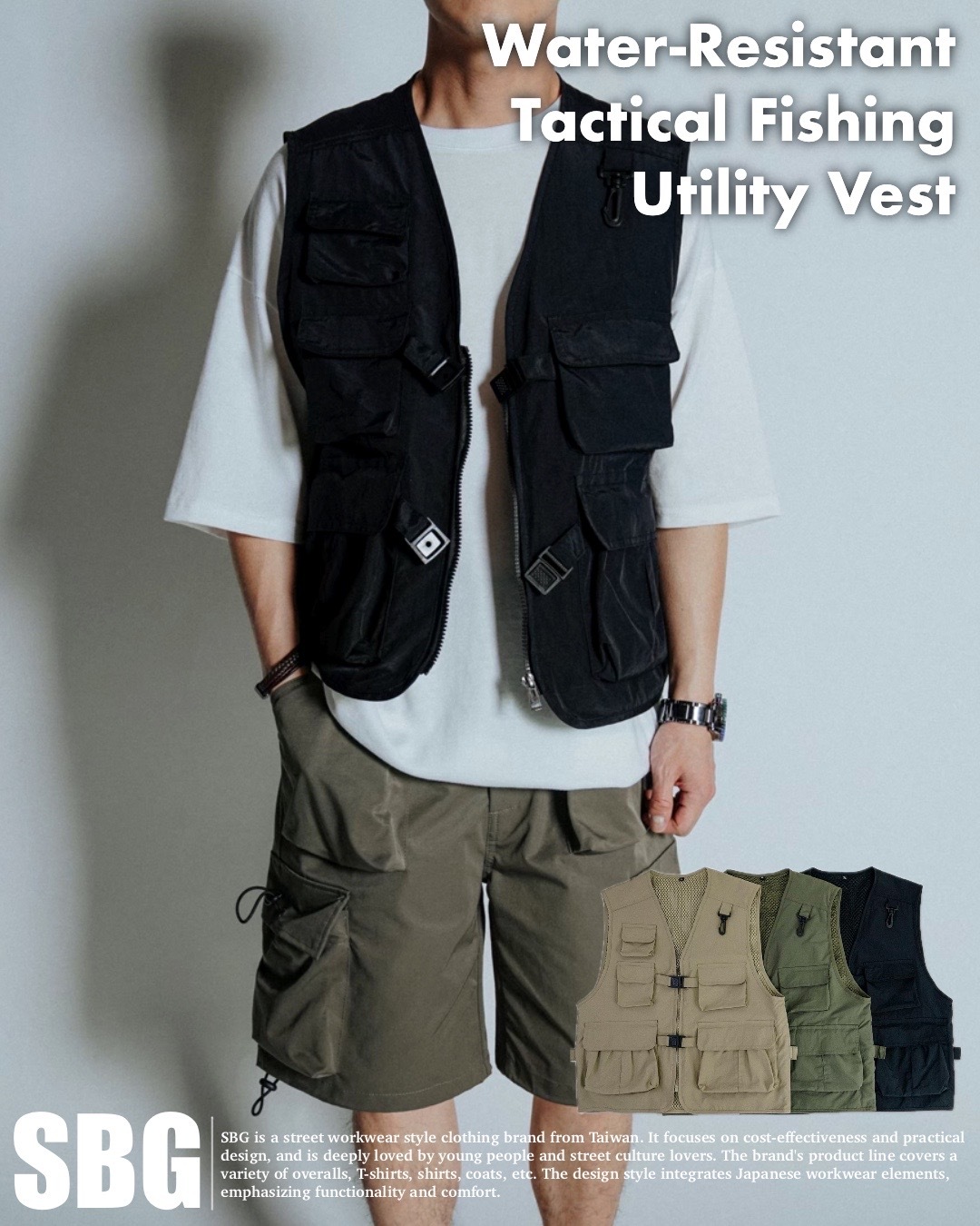 #預購 SBG 防潑水機能戰術釣魚工裝背心 三色0793