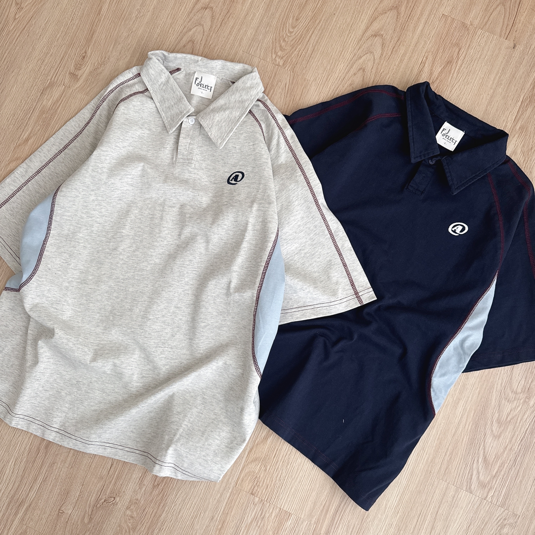 （現貨）售完不補 300G 美式 復古 重磅 車線拼接 POLO領 短袖 5939