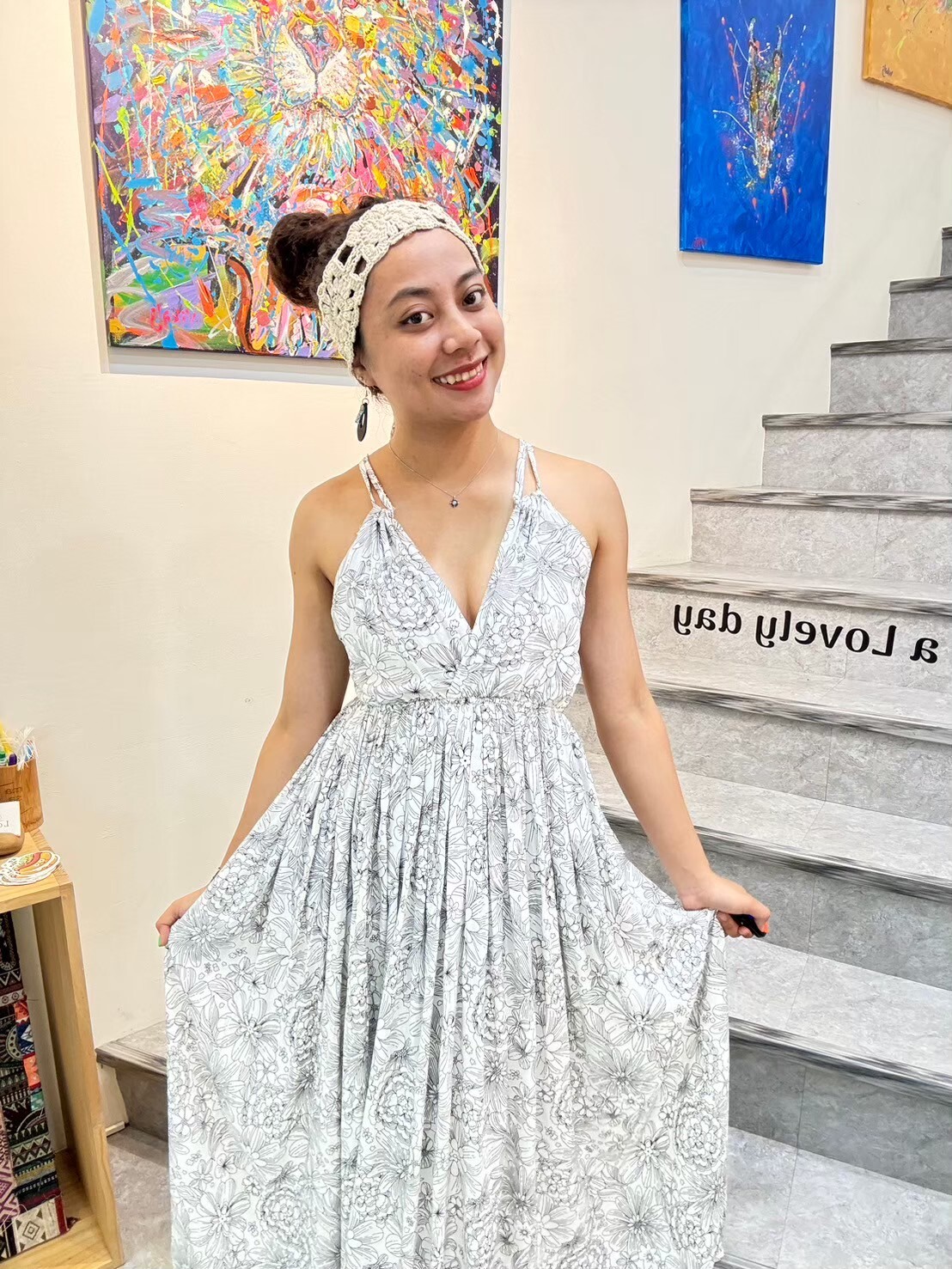 TOAG選品 / 美背綁帶長洋裝（花朵深藍/白）