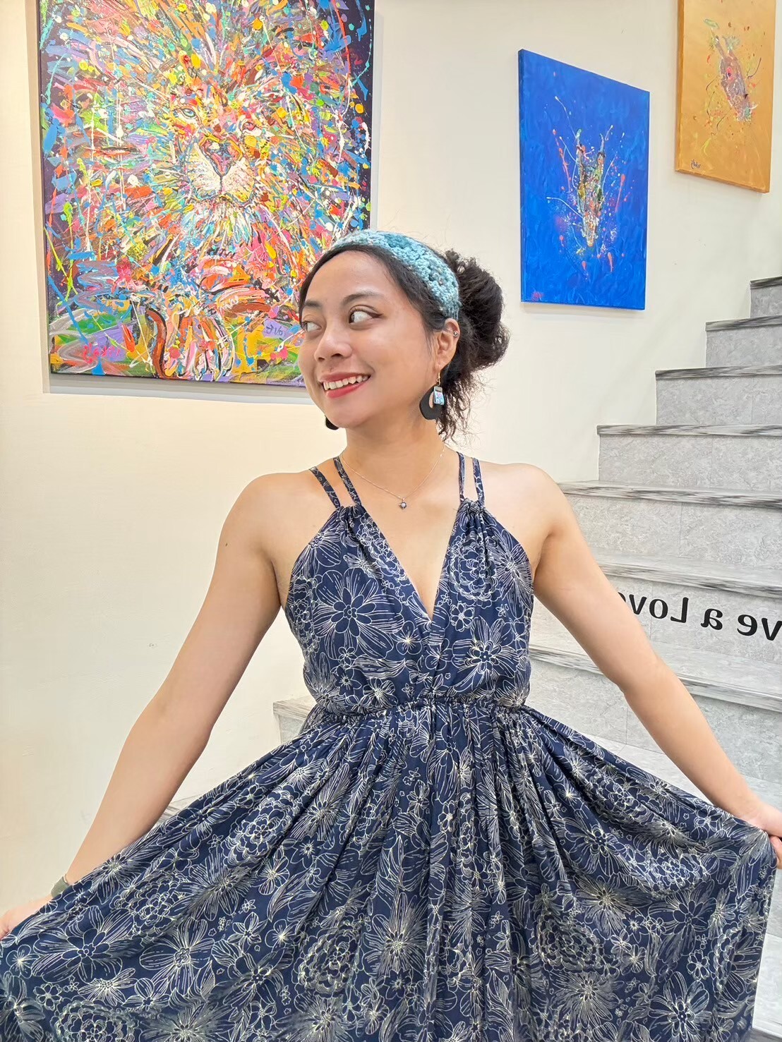 TOAG選品 / 美背綁帶長洋裝（花朵深藍/白）