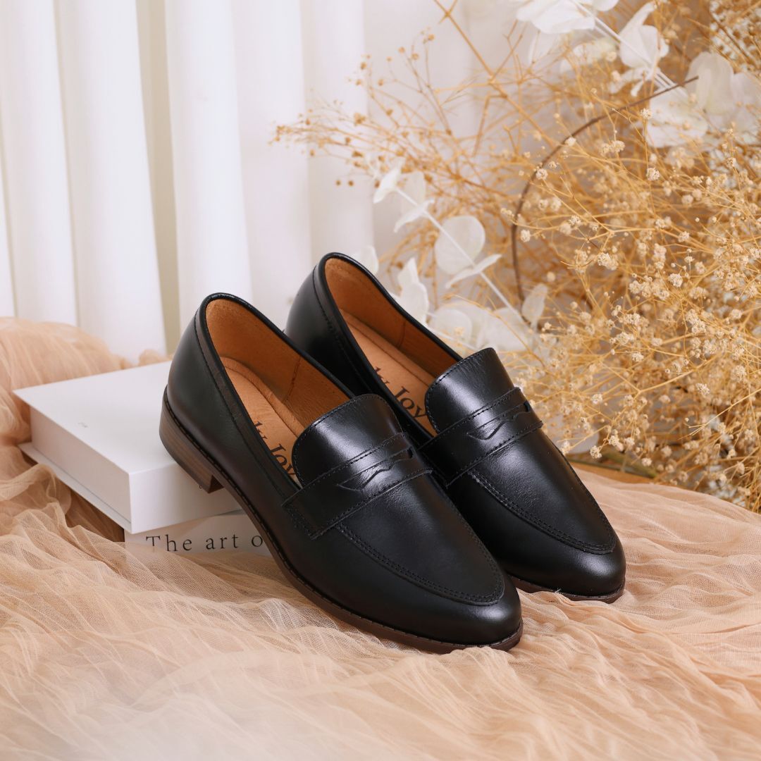 潘妮 樂福鞋-女神黑(真皮女鞋/無痛增高/真皮上班鞋)