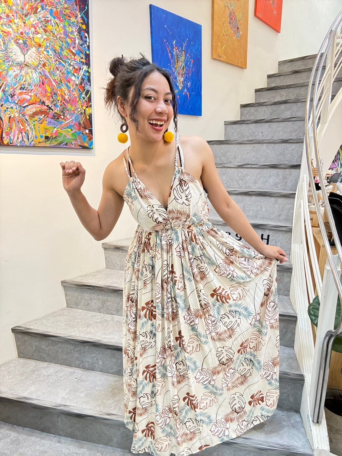 TOAG選品 / 美背綁帶長洋裝（龜背葉米白/黑）