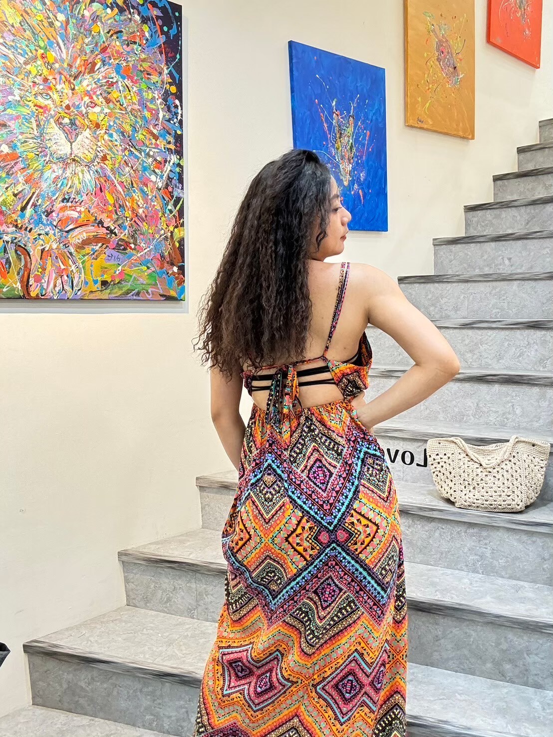 TOAG選品 / 美背綁帶長洋裝（圖騰 藍/紅/橘）