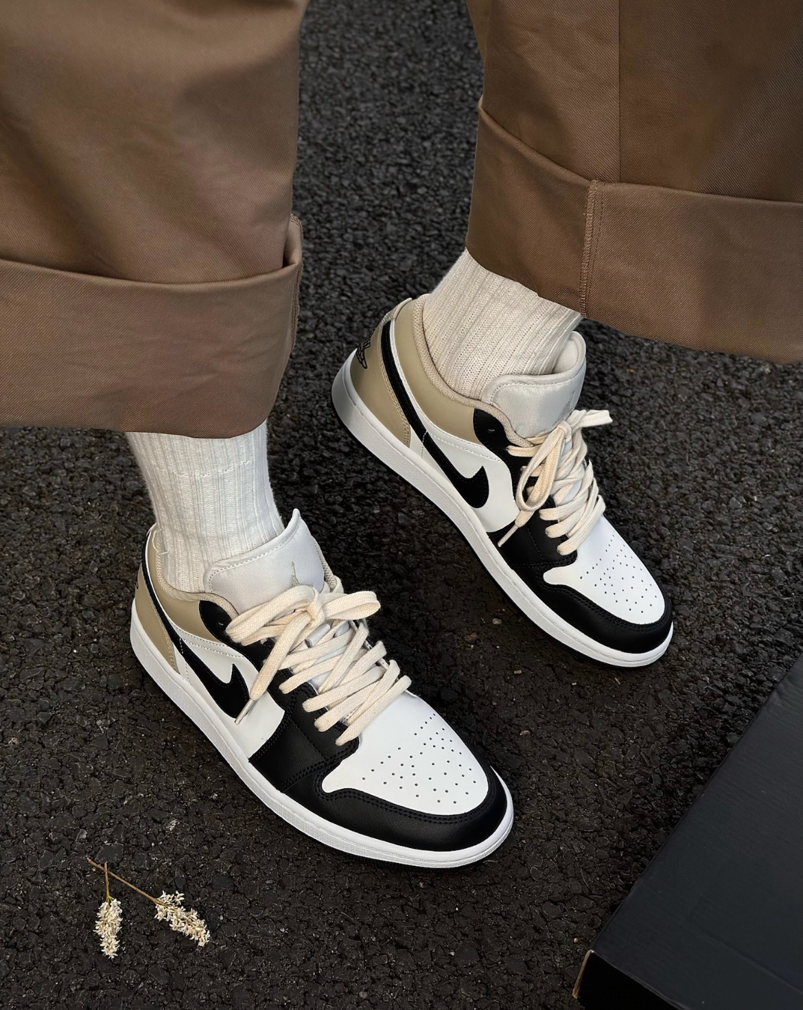 男鞋 NIKE AIR JORDAN 1 LOW 黑卡其 拼接 低筒 AJ1 休閒鞋【553558-153】AJ1OG