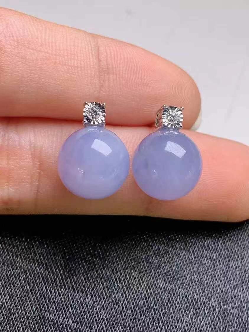 翡翠紫羅蘭珠珠耳釘 (10.8mm直徑),天然翡翠A玉, 緬甸玉, Jade, Jadeite
