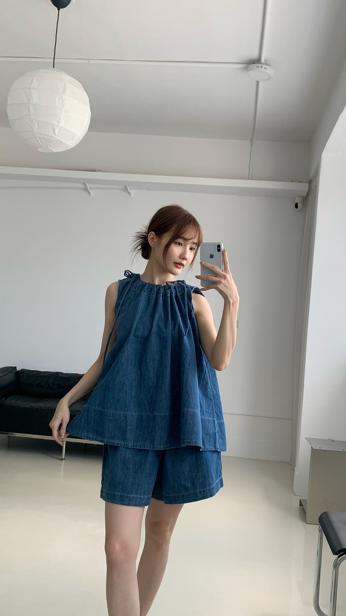 (現貨) 輕甜抽繩軟牛仔無袖短褲套裝❘ myutea ❘ 25J19