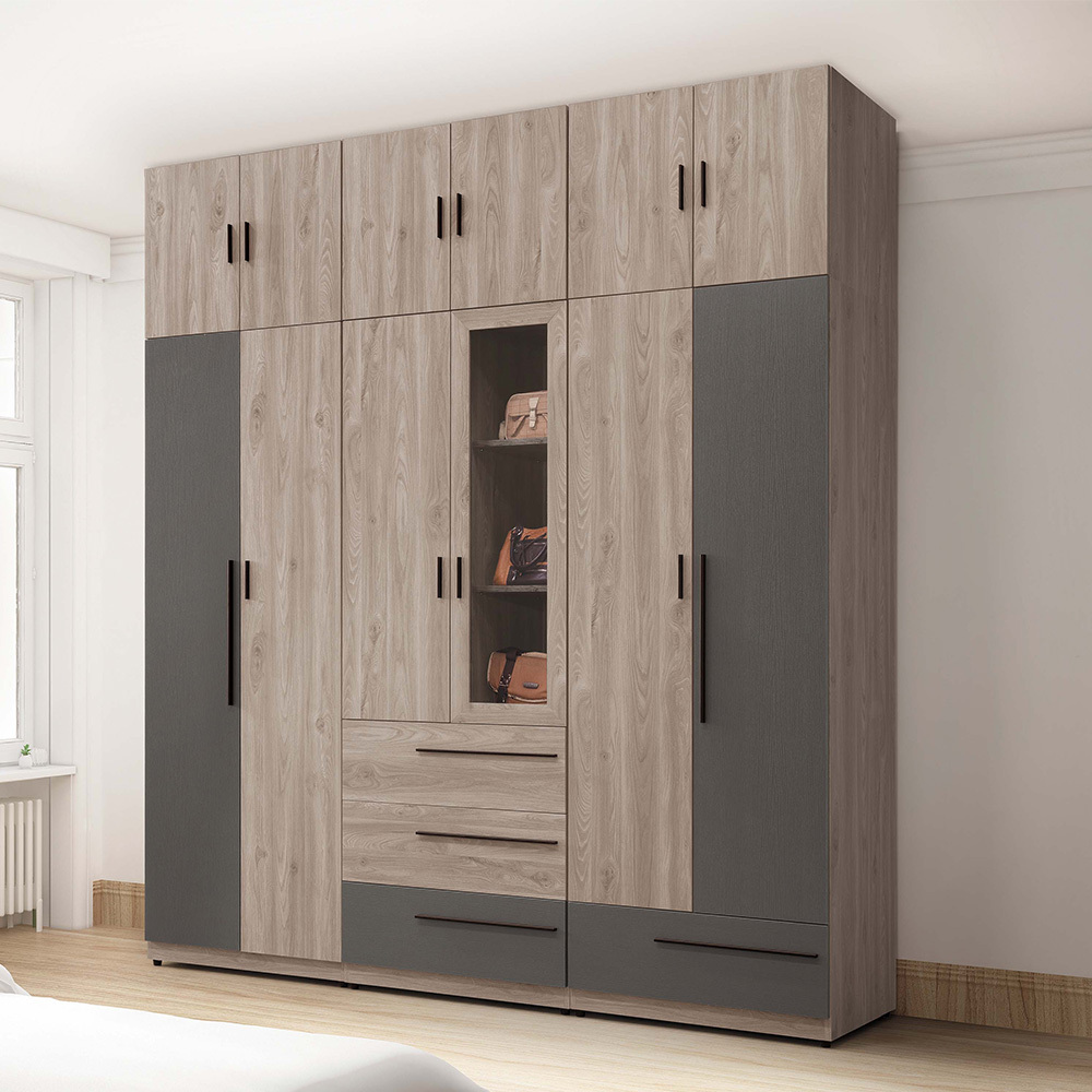 德特7.6尺工業風多功能收納加高型衣櫃組合(二門+二門三抽+二門單抽+棉被收納櫃)