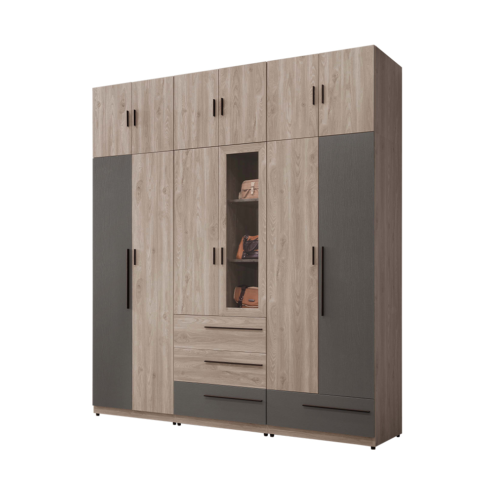 德特7.6尺工業風多功能收納加高型衣櫃組合(二門+二門三抽+二門單抽+棉被收納櫃)