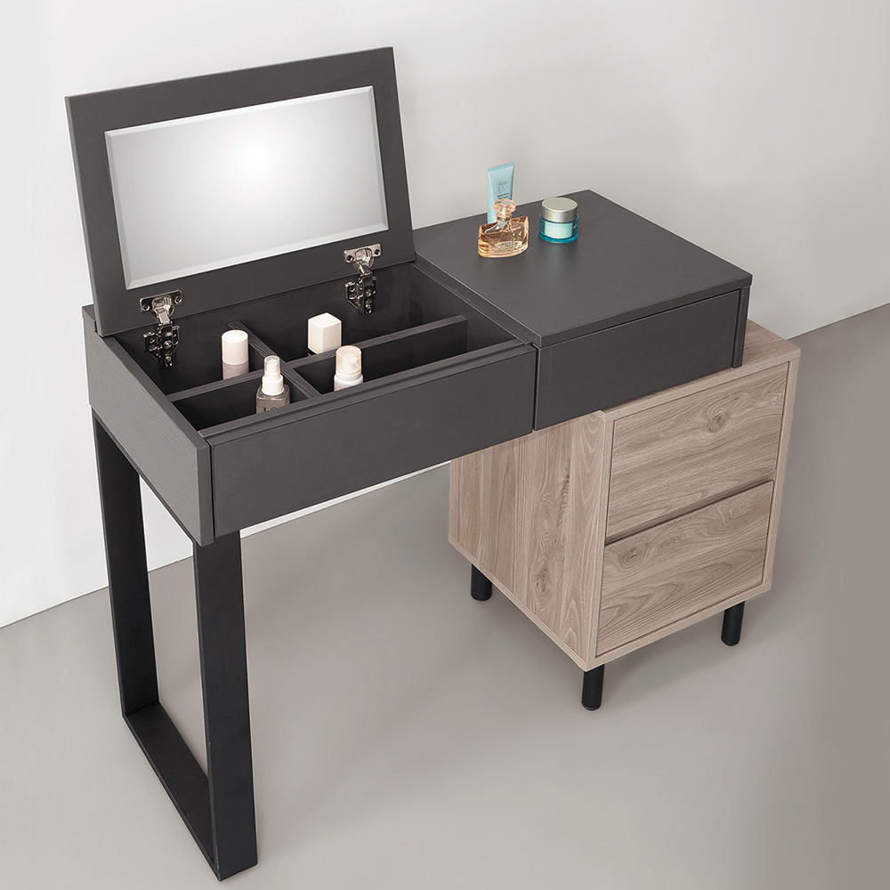 德特3尺工業風伸縮掀蓋式化妝桌/鏡台/梳妝台(附化妝椅)