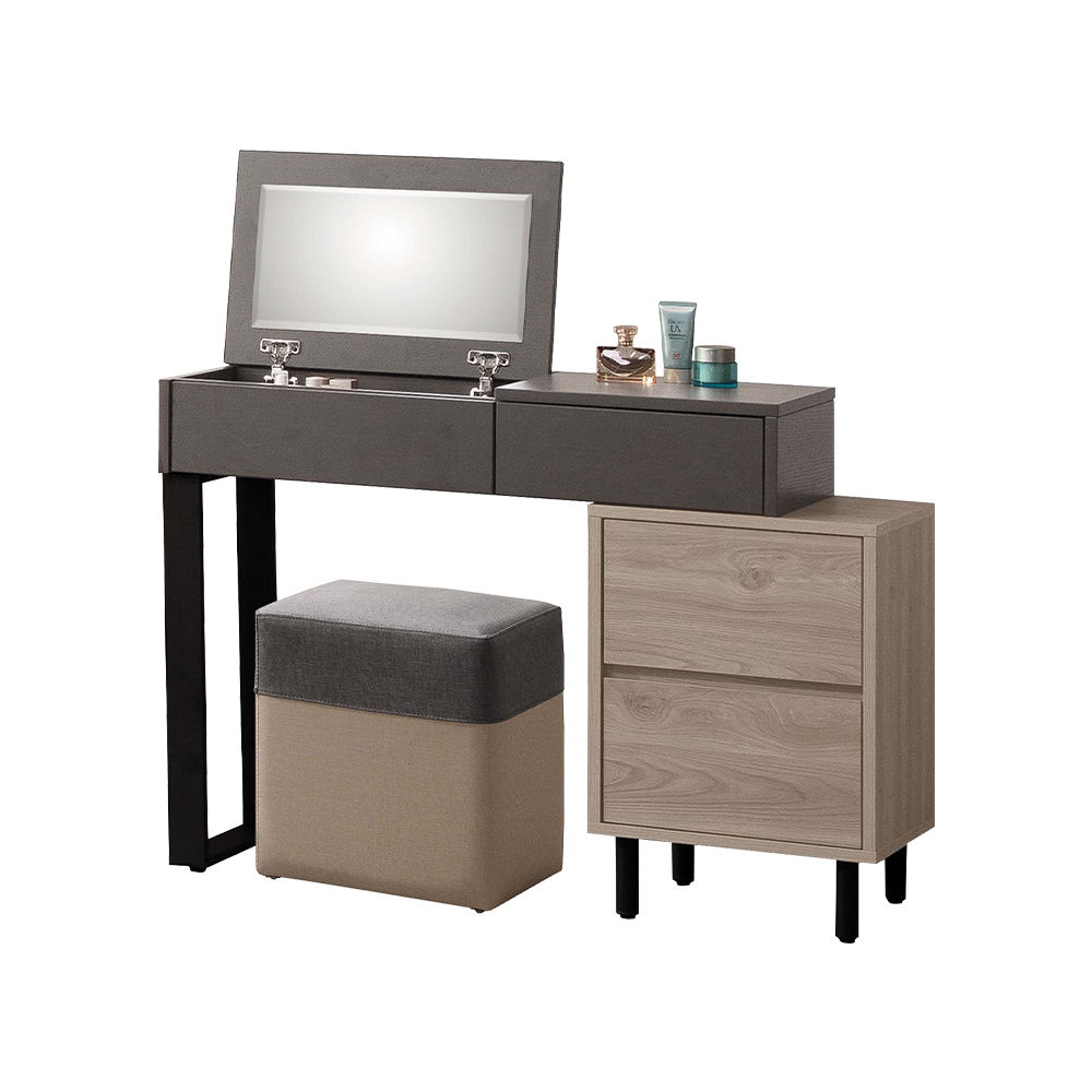 德特3尺工業風伸縮掀蓋式化妝桌/鏡台/梳妝台(附化妝椅)