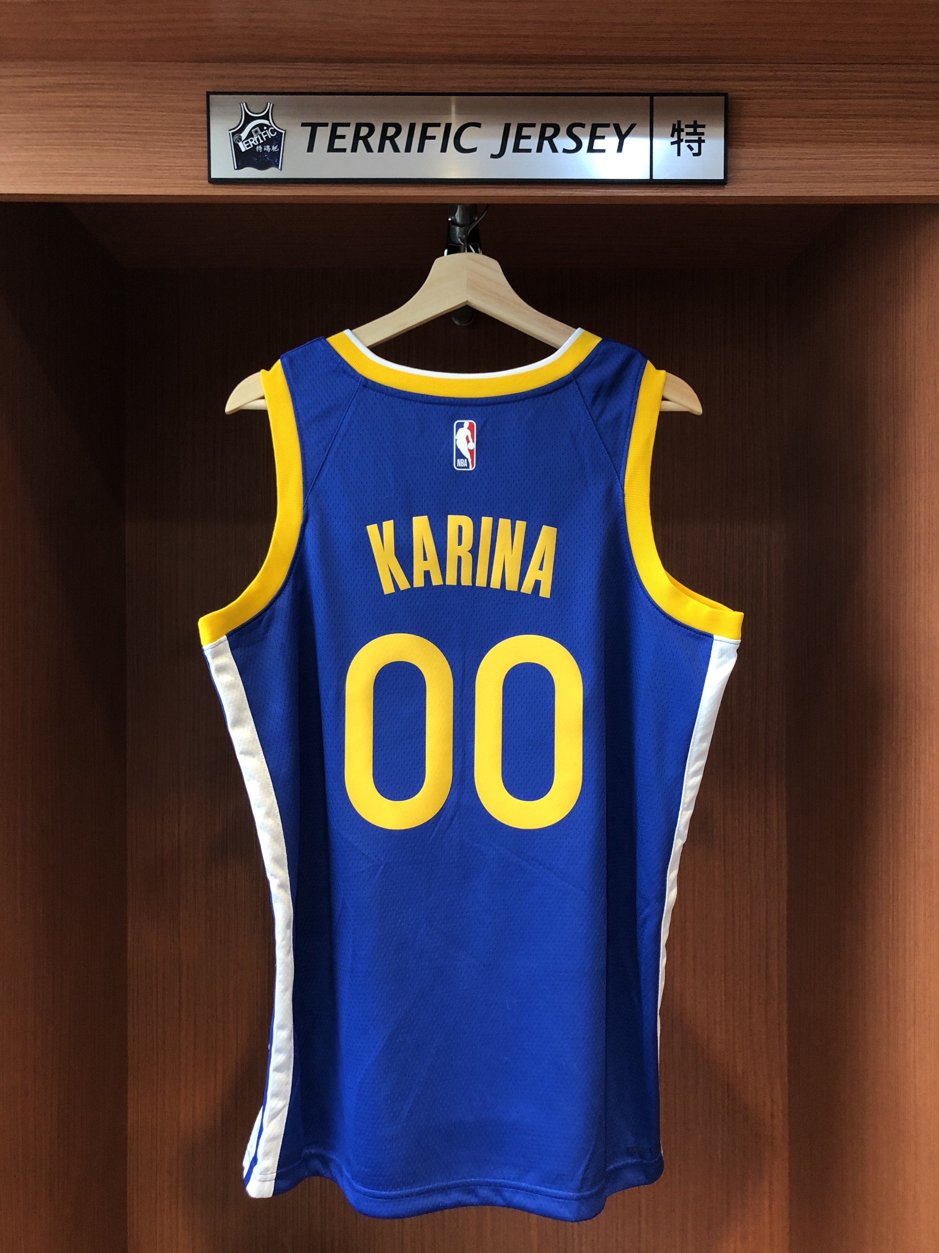 特瑞肥= Karina #00 aespa 金州勇士藍Icon Nike Sw 球迷版熱轉印韓團