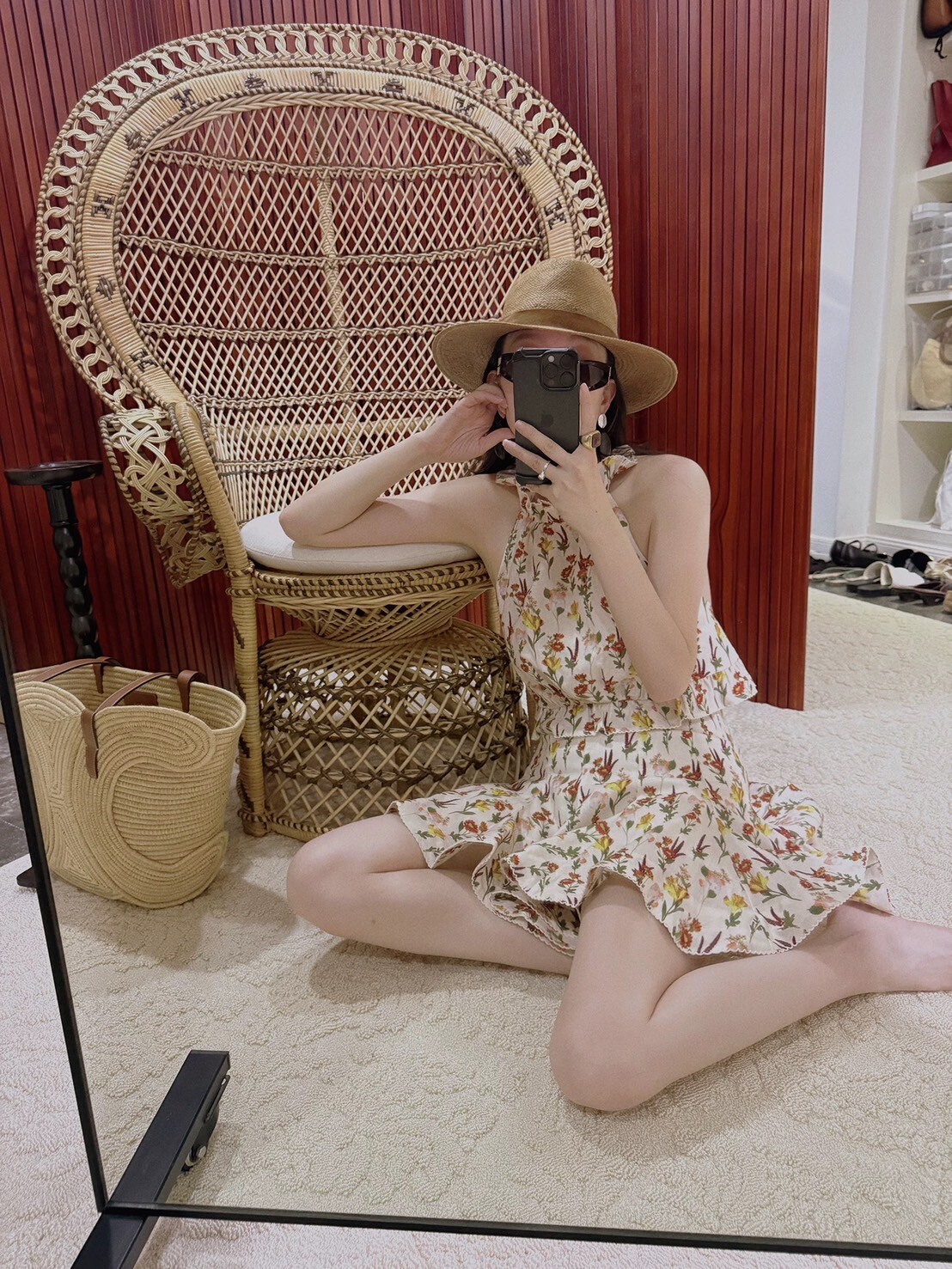 浪漫彩色花朵綁帶削肩背心+短裙SET-S-L (Elegant & Love)