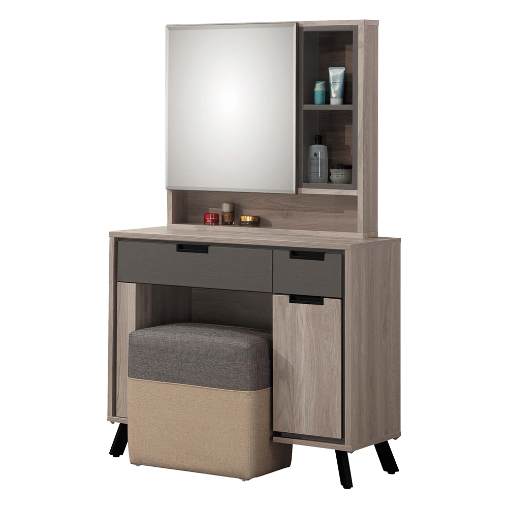 法道2.7尺工業風化妝桌/開門式鏡台/梳妝台(附化妝椅)