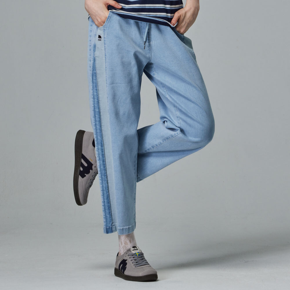 moz Swedish moose stitching elastic denim comfortable wide pants