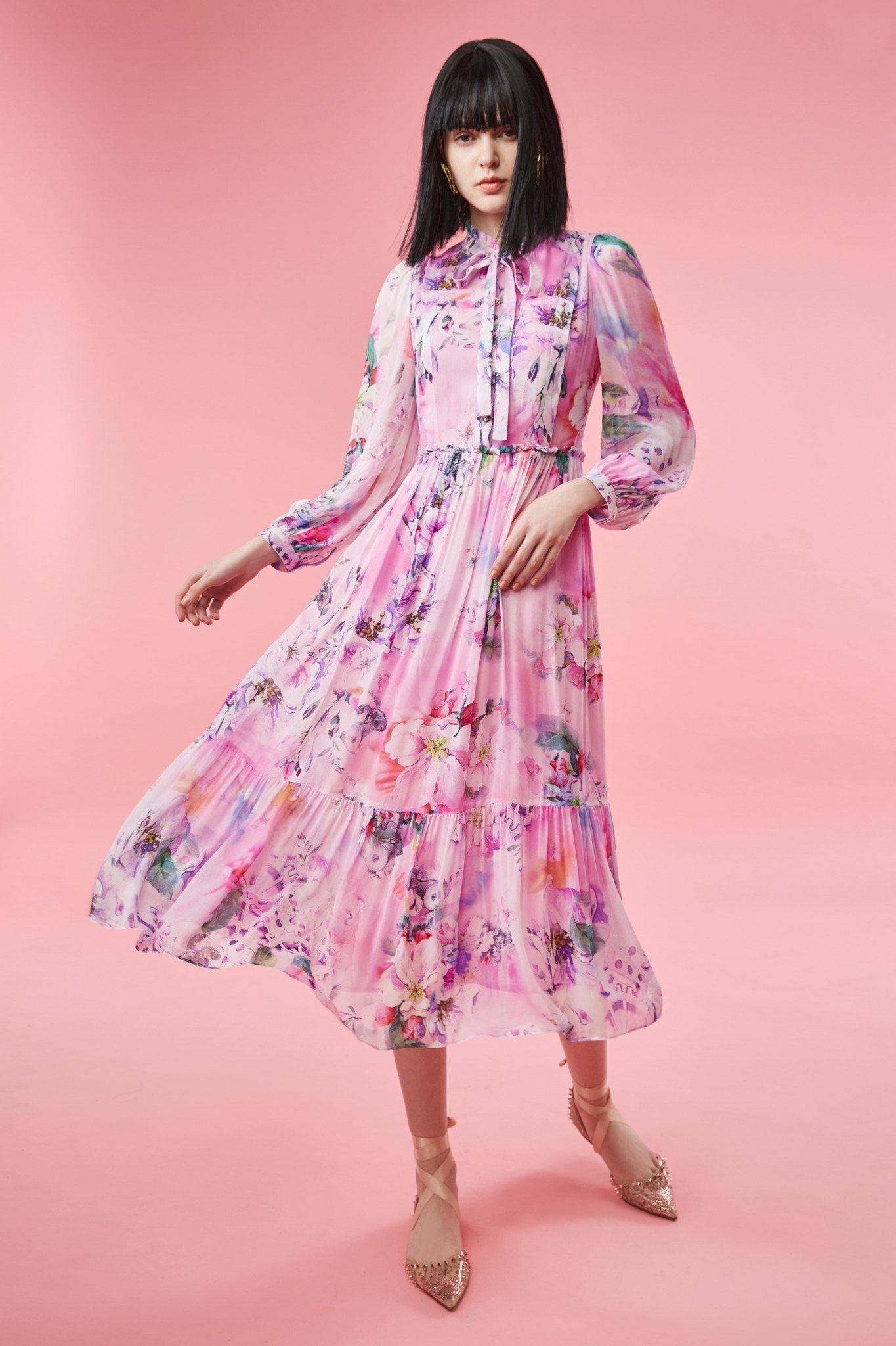 BB1AA013E1 法式莊園漸層浪漫蝴蝶結泡袖洋裝 (官網限定)