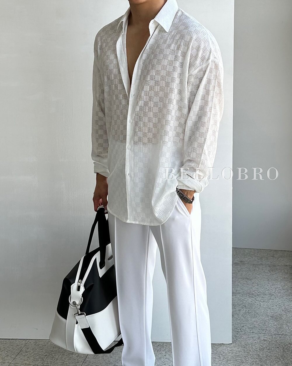 方形紋理鏤空襯衫