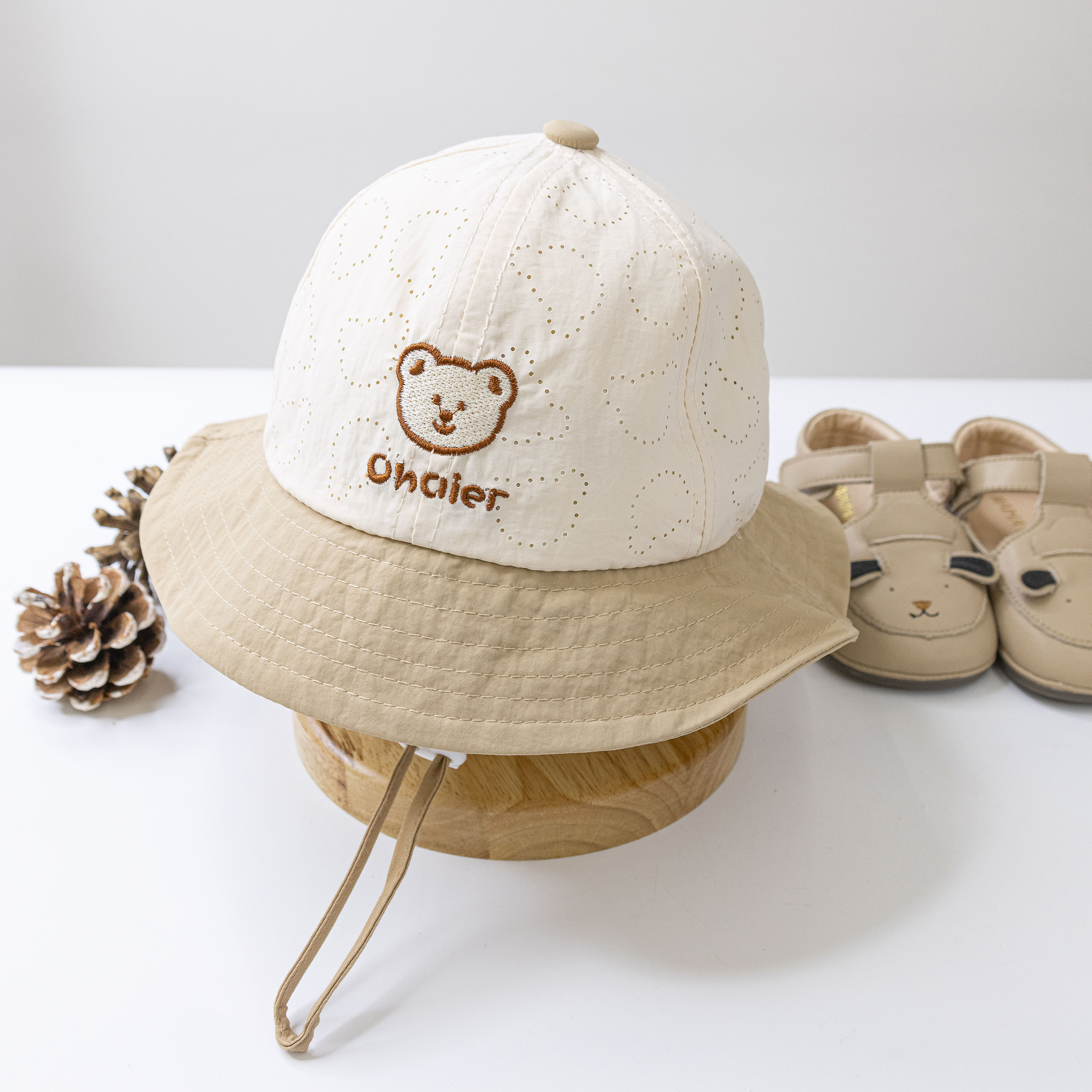 【JA1454】刺繡小熊透氣漁夫帽＊二色