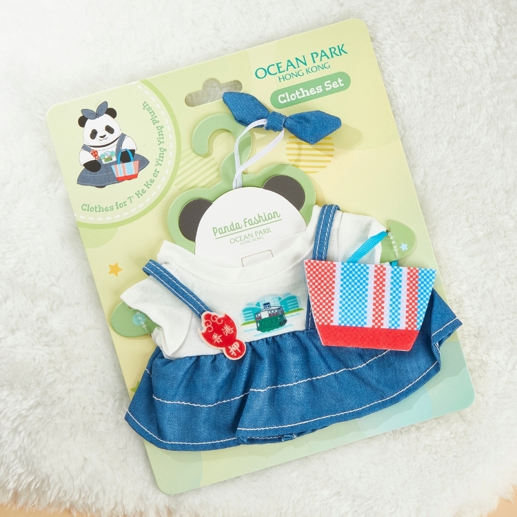 Plush Wear for 6.5" Panda Plush - Denim Dress with Hong Kong Print Set