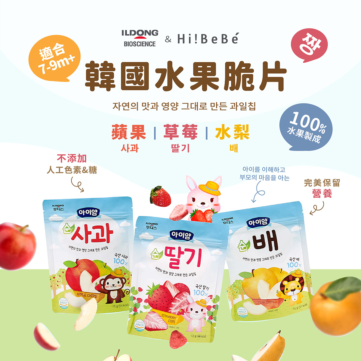 韓國【ILDONG FOODIS日東】水果脆片｜蘋果 梨 15g｜草莓 12g｜7~9m+｜常溫