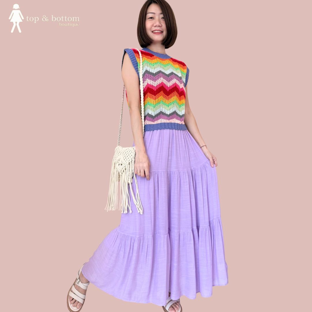 SLEEVELESS COLOURFUL STRIPE KNIT BLOUSE