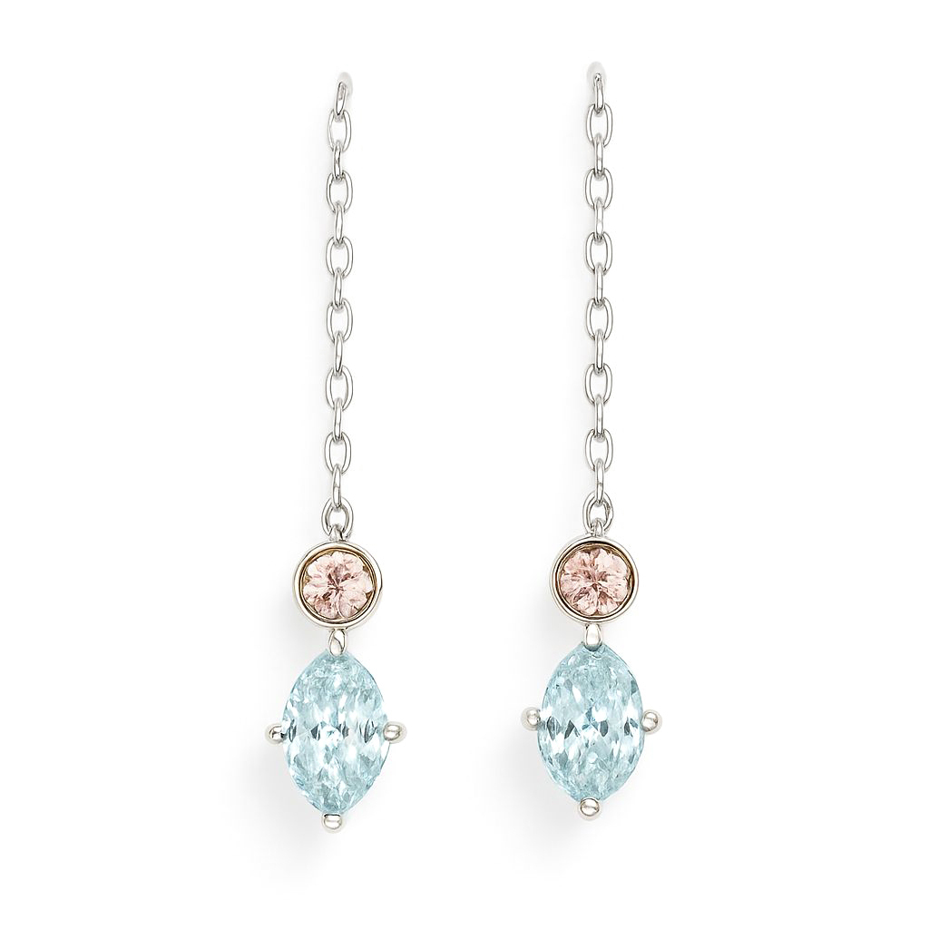 18K白金 實驗室培育鑽石藍鑽及粉鑽耳環