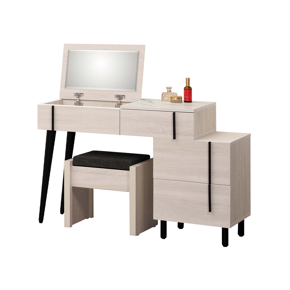 伊莎3尺伸縮掀蓋式化妝桌/鏡台/梳妝台(附收納化妝椅)