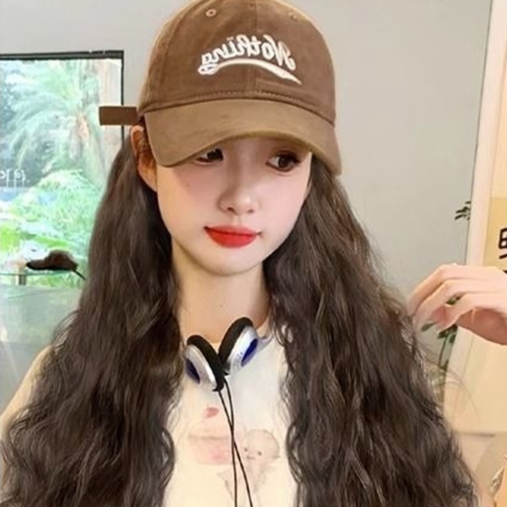 一體式帽子假髮 波紋卷 假髮全頭套 假髮女 仿真髮 增髮量 淺棕色假髮 模擬人髮 假髮 髮片 帽子假髮 改變造型 141