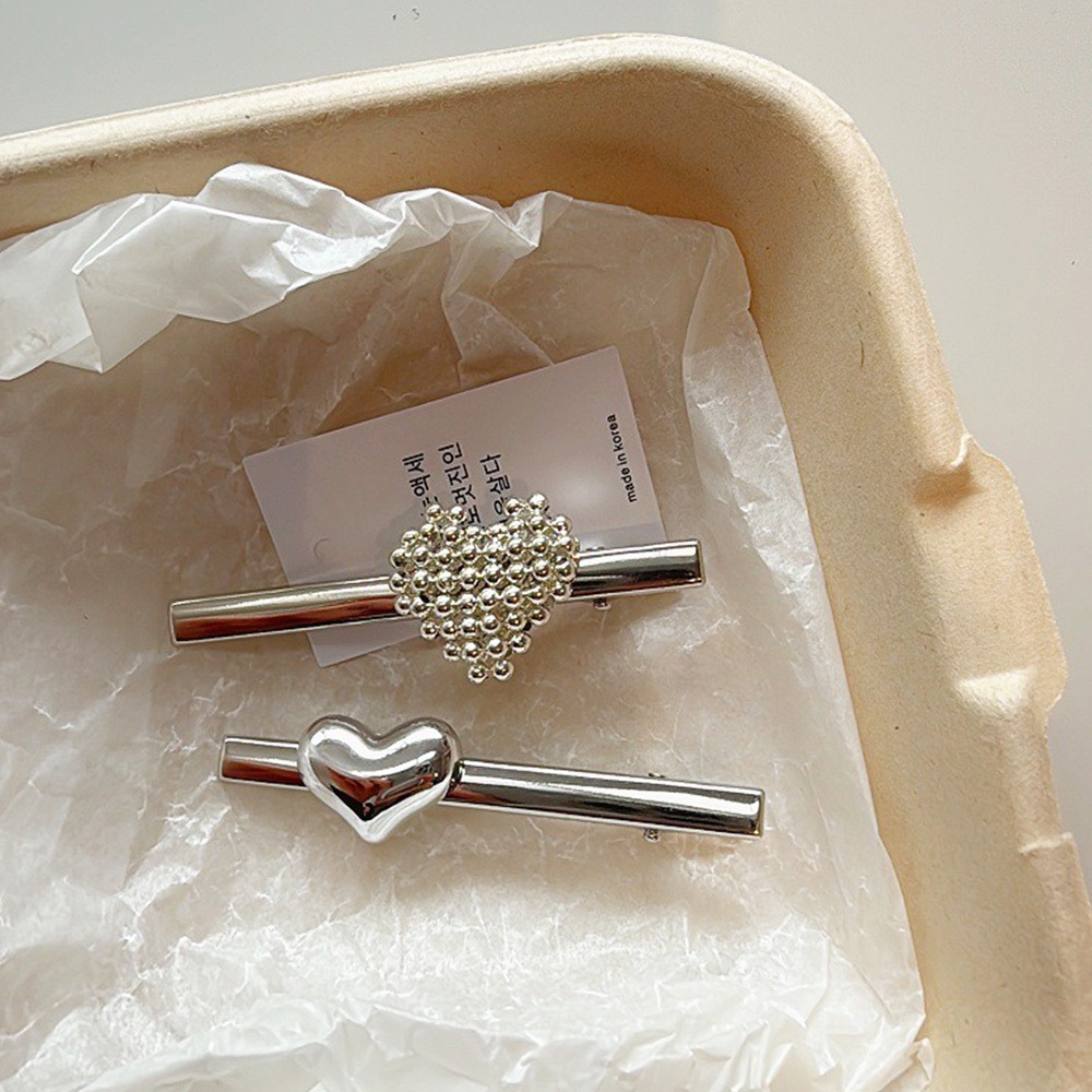 一字夾 側邊夾 髮夾 瀏海夾 愛心髮夾 女生頭飾 甜酷 歲髮夾 鴨嘴夾 銀色飾品 銀珠愛心 髮飾 韓國髮夾 配飾 126