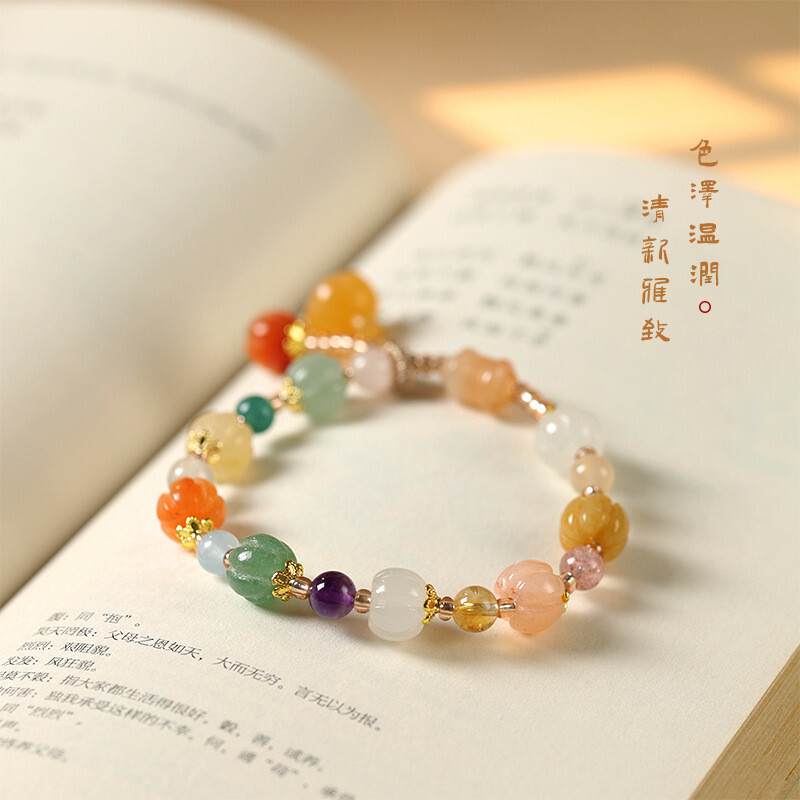 飾品 手鍊 玉石手鍊 新中式 金絲玉 手串 玉石水晶 翡翠手鍊 水晶手鍊 串珠手鍊 串珠 招財納福 玉手鍊 禮物 076